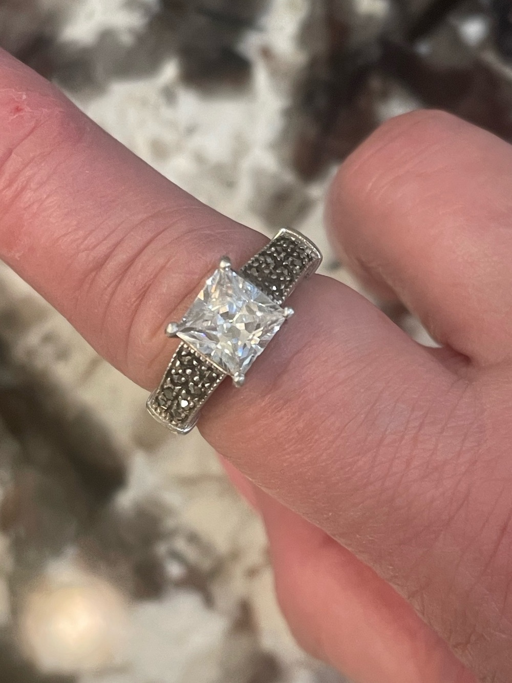Sterling 925 CZ & Marcasite Bling Ring Vintage Size 7